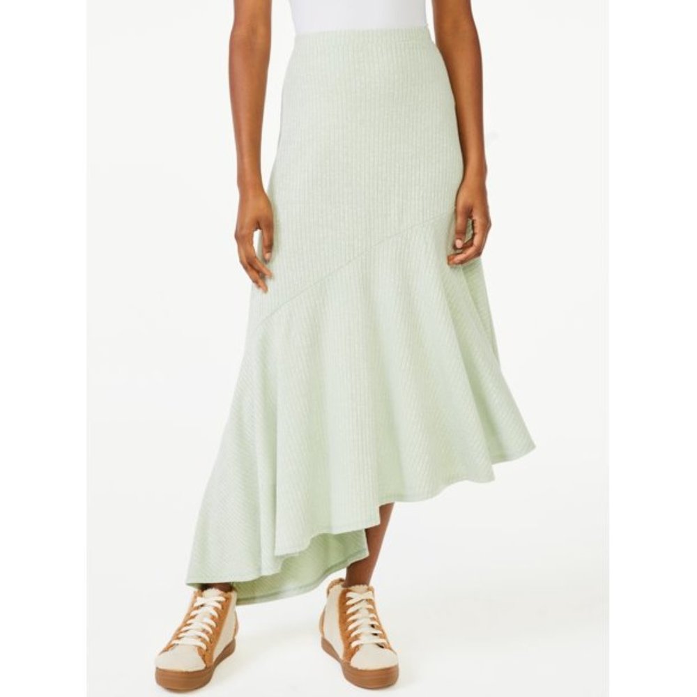 NWT Scoop Asymmetrical Knit Midi Skirt